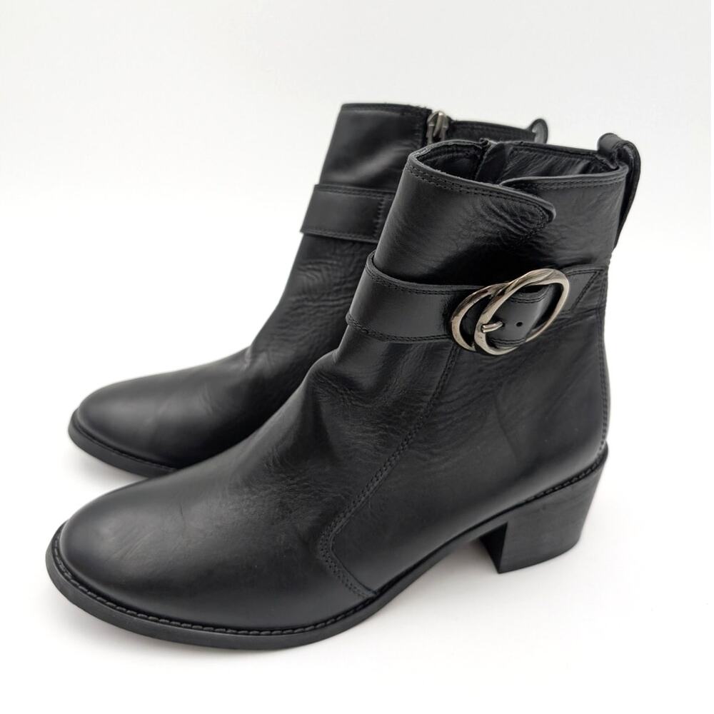Paul Green Vanessa Block Heel Bootie Women's Black Leather Size US6/UK3.5 EU37